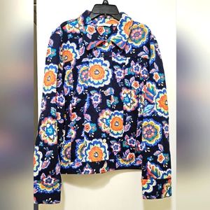 Isaac Mizrahi Live! Knit Jacket Snap Front Women’s Size L Blue Floral